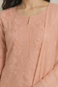 Aisha peach embroidered set
