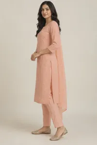 Aisha peach embroidered set