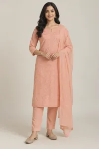Aisha peach embroidered set