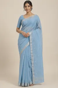 Akash sky-blue Chanderi saree