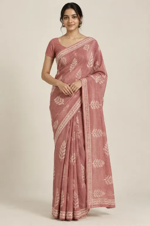 Anandi rose cotton saree — front