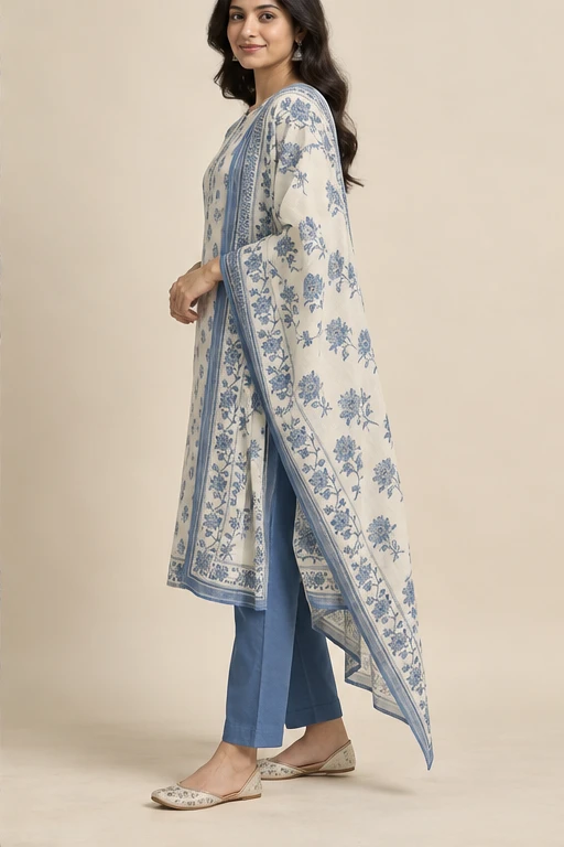 Bela blue floral cotton set — design view