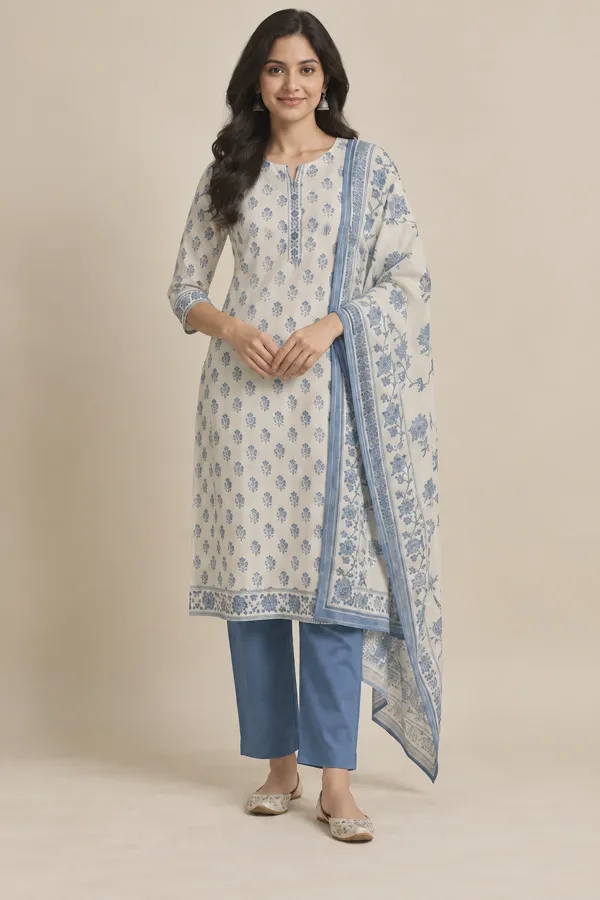 Bela blue floral cotton set — front