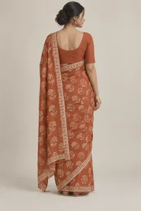 Genda rust cotton saree