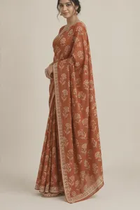 Genda rust cotton saree