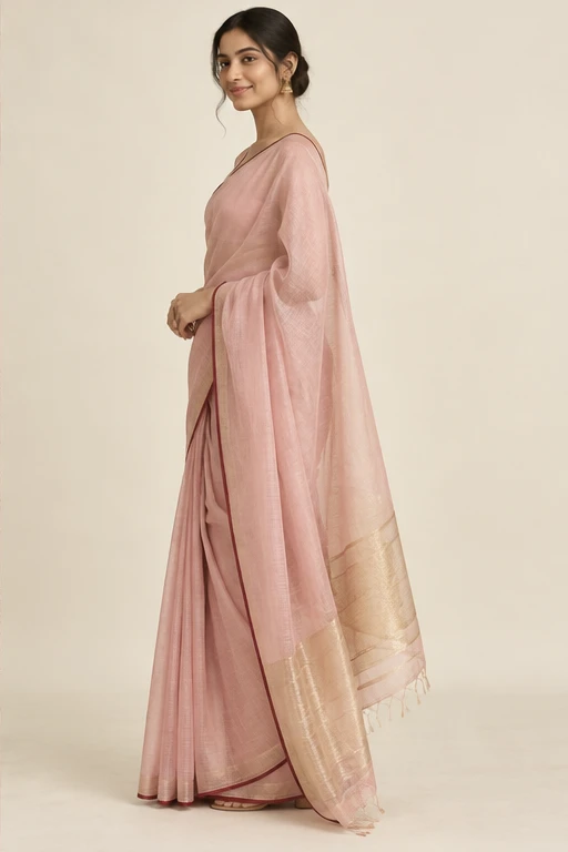 Gul blush Chanderi saree — design view