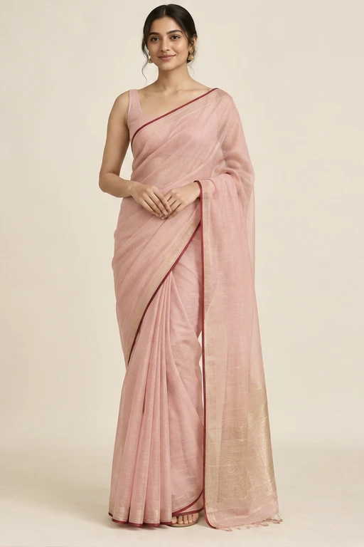 Gul blush Chanderi saree — design view