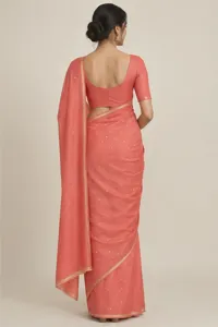Gulmohar coral silk saree
