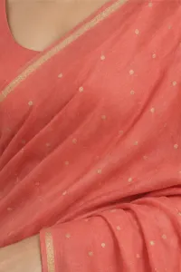 Gulmohar coral silk saree
