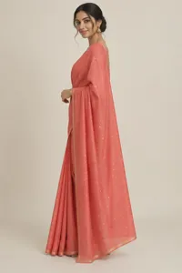Gulmohar coral silk saree
