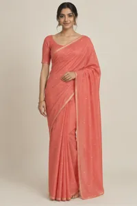 Gulmohar coral silk saree