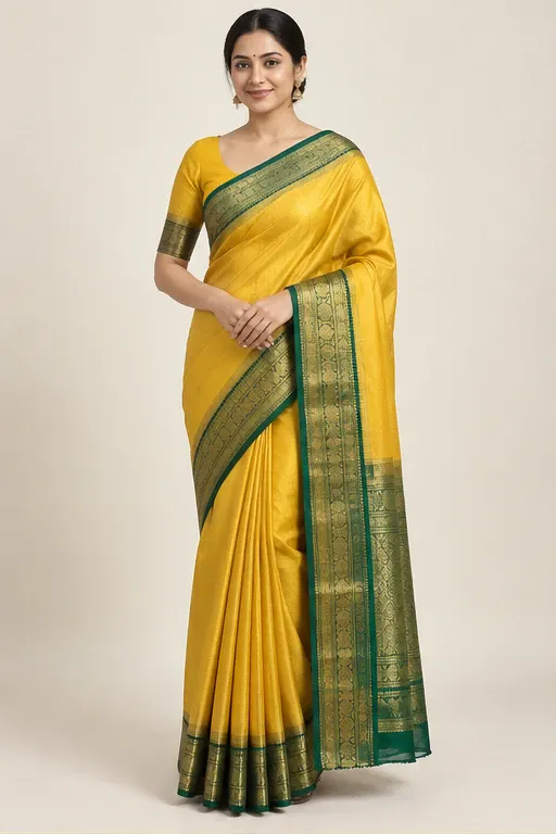 Haldi golden silk saree — front