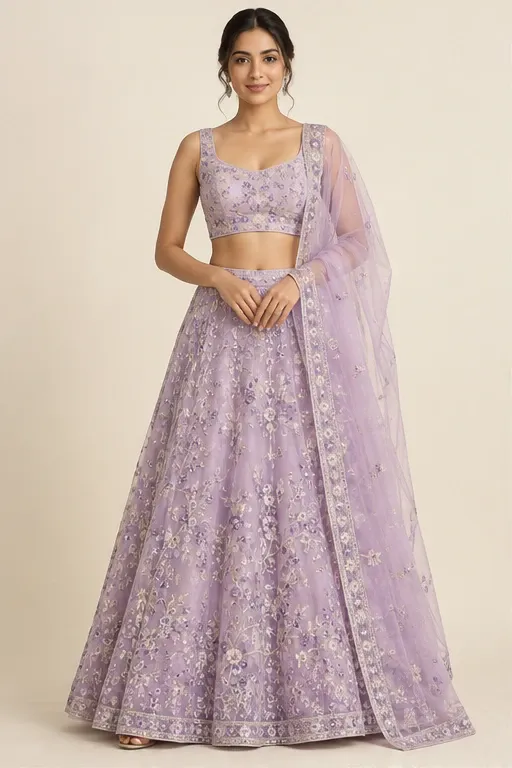 Isha lilac floral lehenga — front