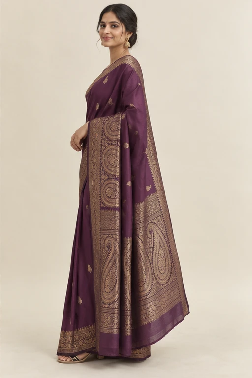Jamuni plum silk saree — design view