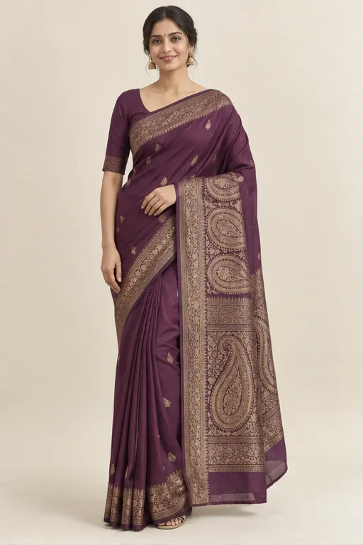 Jamuni plum silk saree — front