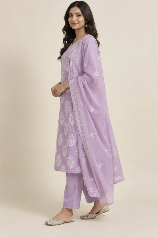 Juhi lilac cotton set — design view