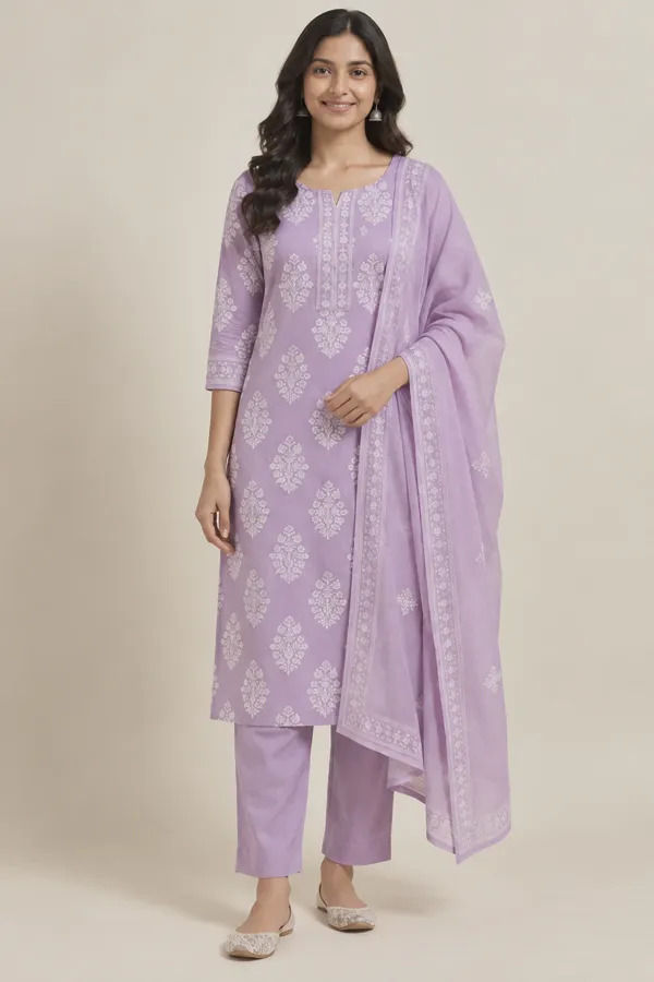 Juhi lilac cotton set — front