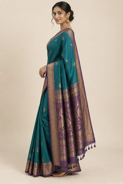 Mayur peacock silk saree — design view