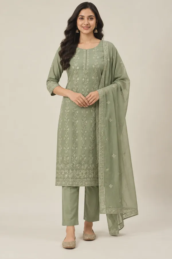Meher sage embroidered set — front
