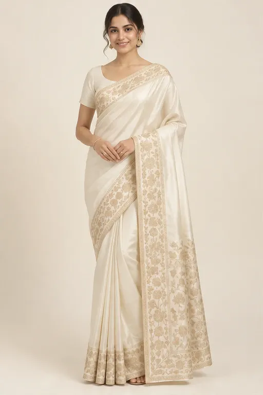 Moti pearl silk saree — front