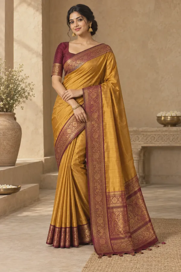 Kesariya silk saree — front