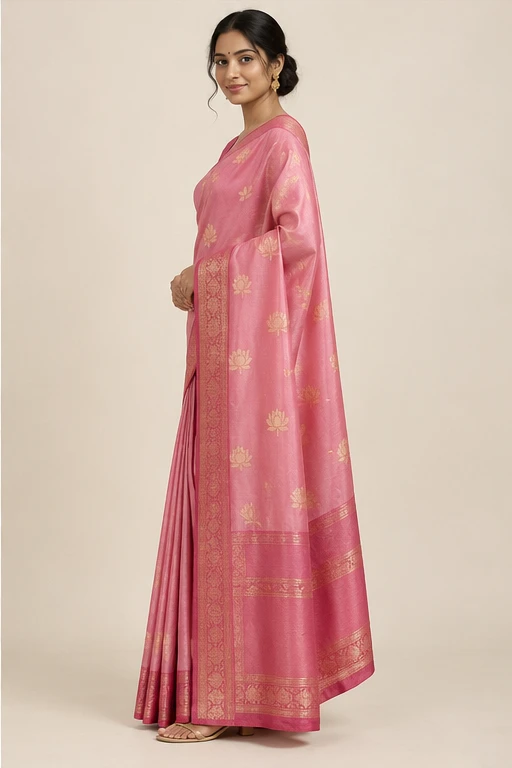 Padma lotus-pink silk saree — design view