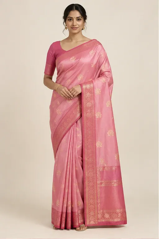 Padma lotus-pink silk saree — front