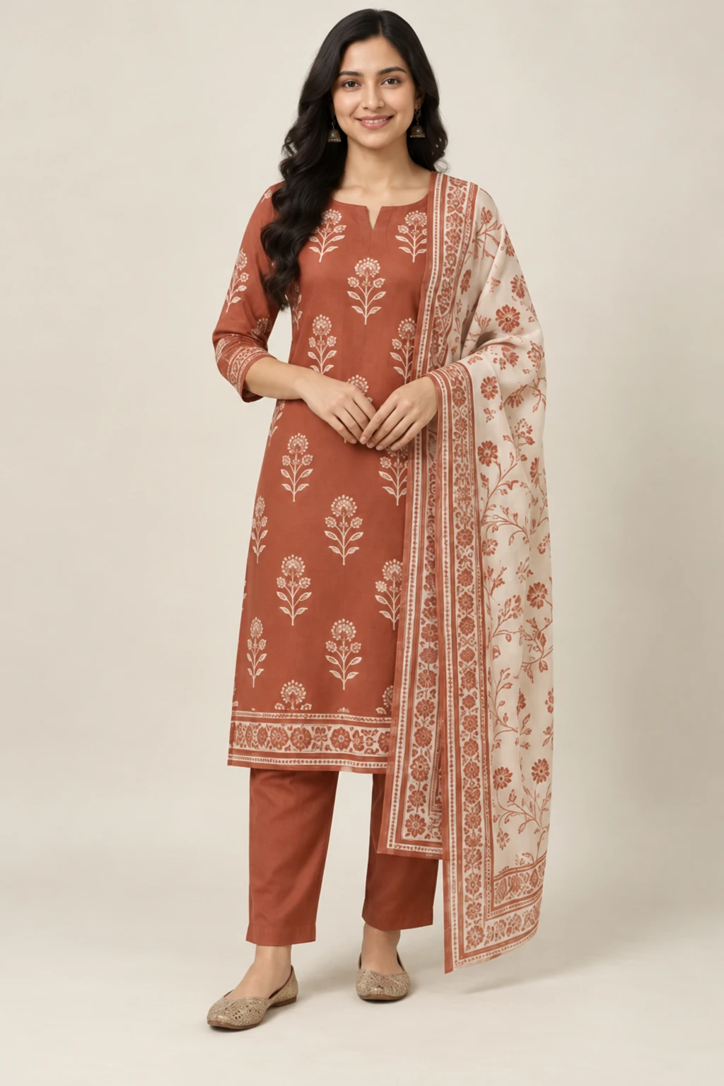 Palash terracotta cotton set — design view