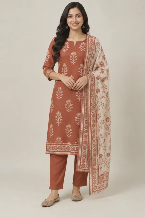 Palash terracotta cotton set — front