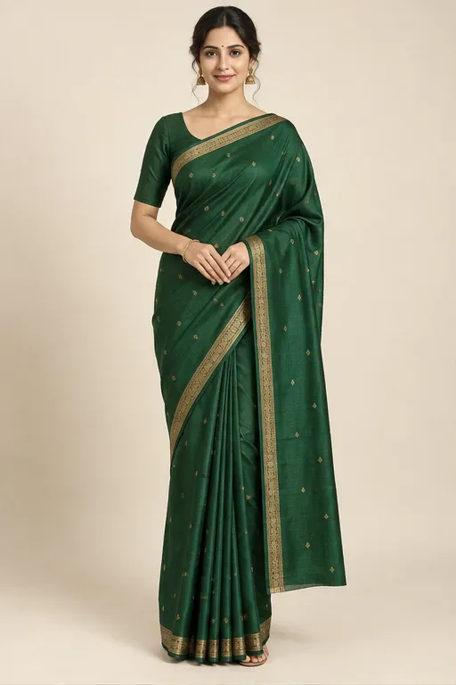 Panna emerald silk saree — front