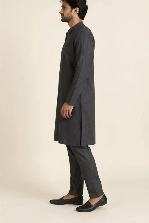 Rehan charcoal kurta set — design view