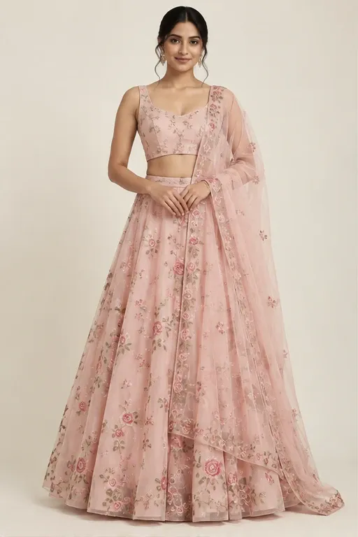 Roohi blush floral lehenga — front
