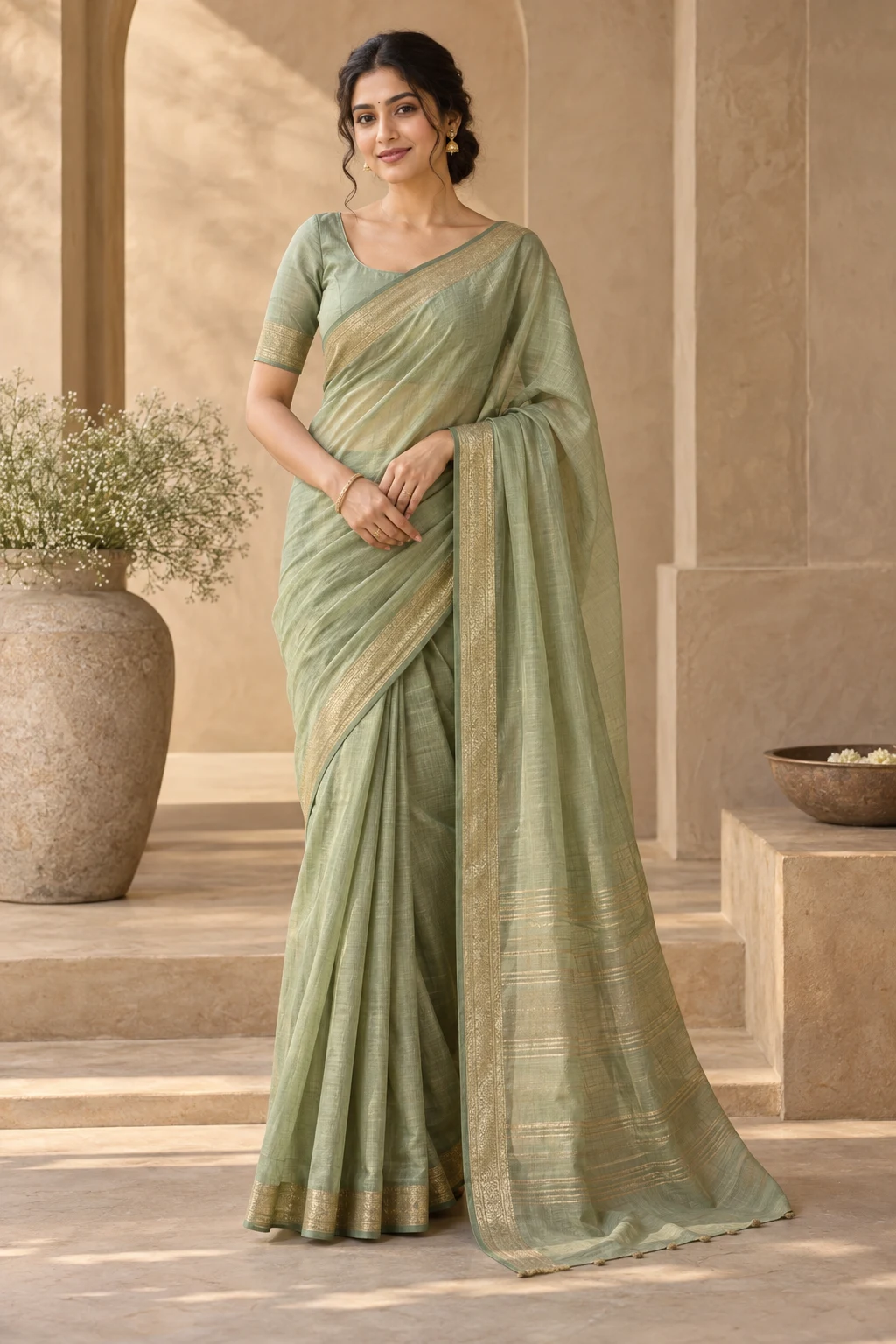 Mehr Chanderi saree in soft sage
