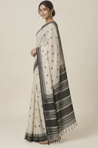 Shvet monochrome cotton saree