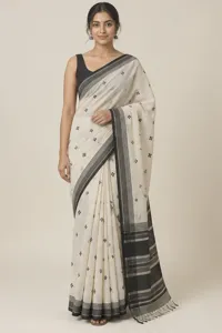 Shvet monochrome cotton saree