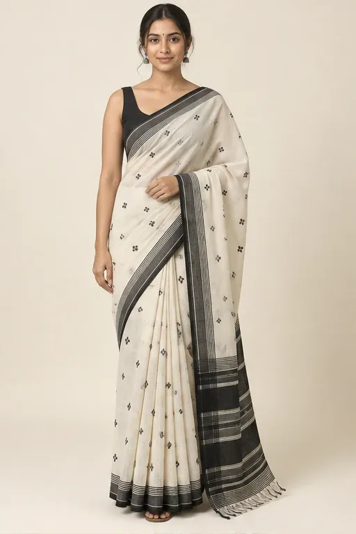Shvet monochrome cotton saree — front