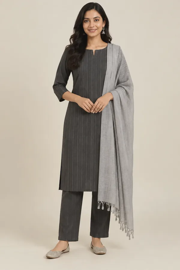 Tara charcoal cotton set — front
