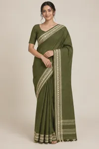 Tulsi olive cotton saree