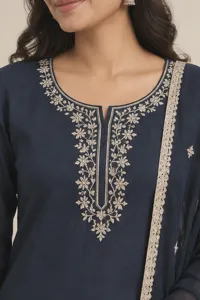 Zoya navy embroidered set