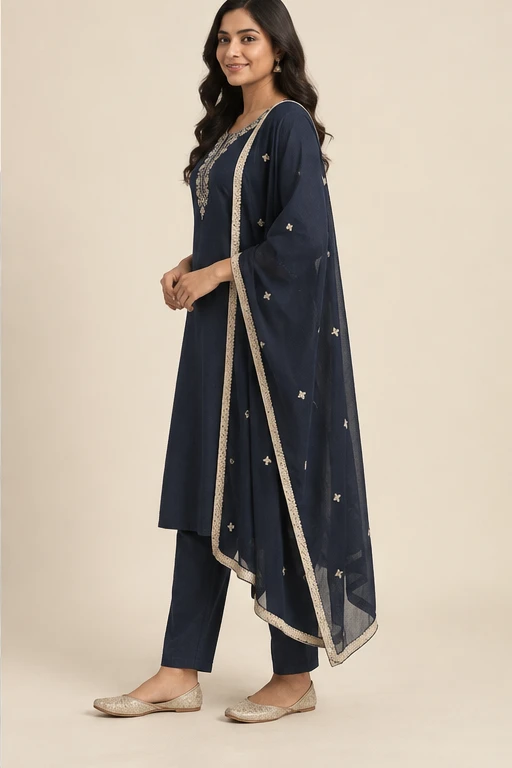 Zoya navy embroidered set — design view